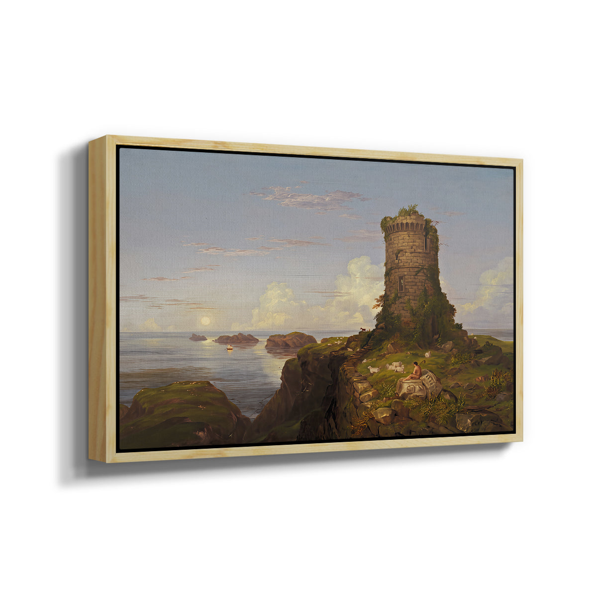 Italian Coast Scene with Ruined Tower, 1838 - Floater Framed Canvas Print