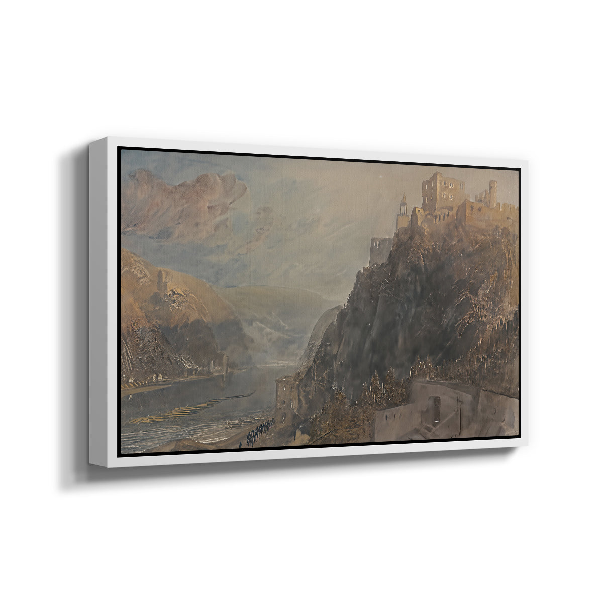 Rheinfels Looking to Katz and Gourhausen, 1817 - Floater Framed Canvas Print