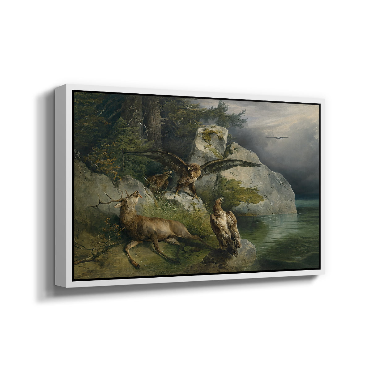 Eagles and Dying Stag on a Lakeshore, 1836 - Floater Framed Canvas Print
