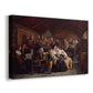 Canvas art print featuring a communal meal scene with mourners gathered in rustic interior setting, displayed at an angle