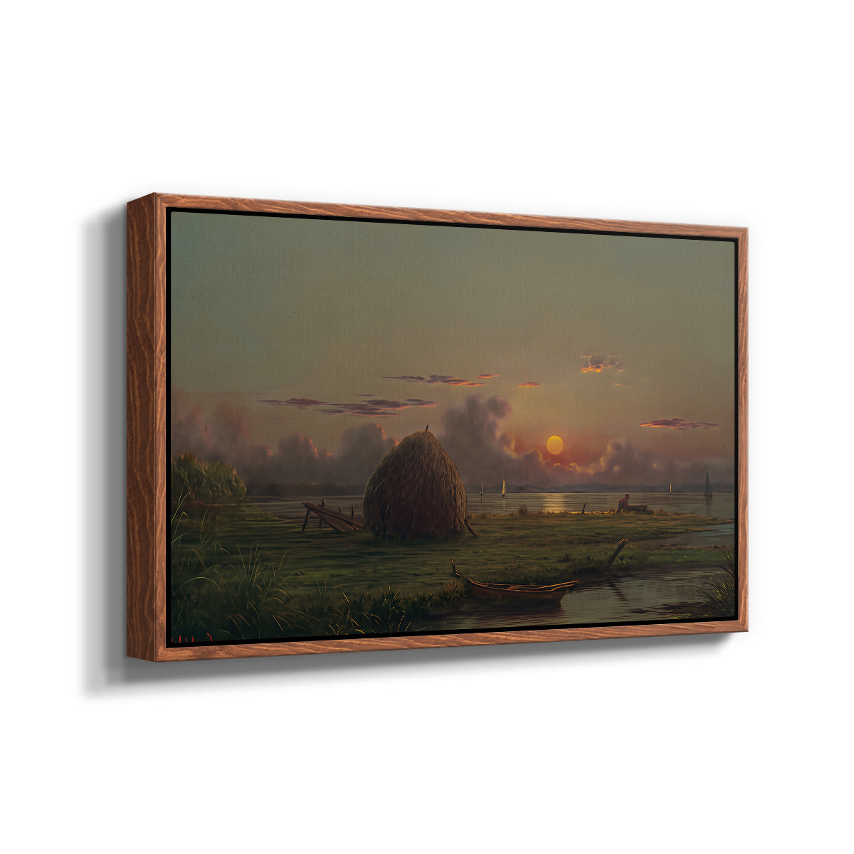 Haystack at Sunset, 1880 - Floater Framed Canvas Print