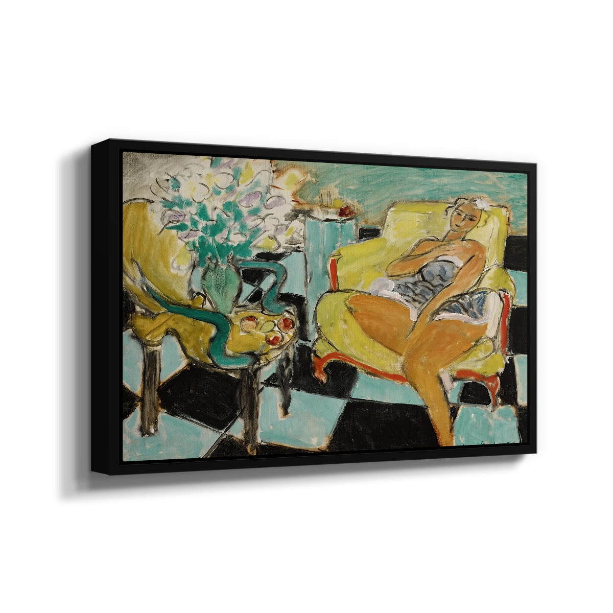 Seated Woman with Flower, 1942 - Floater Framed Canvas Print