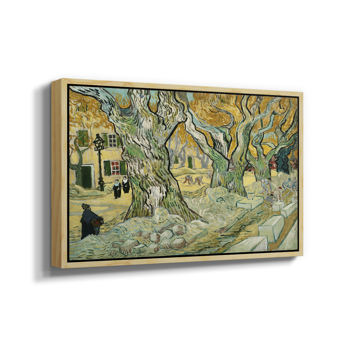 The Large Plane Trees (Road Menders at Saint-Rémy), 1889 - Floater Framed Canvas Print