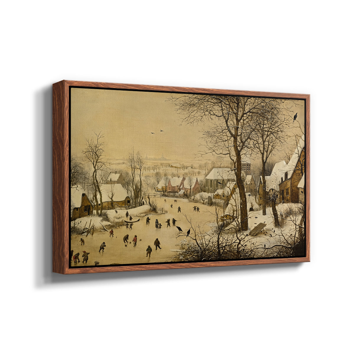 Winter Landscape with Skaters and Bird Trap, 1565 - Floater Framed Canvas Print