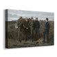 Canvas art print featuring a wartime scene with multiple figures arranged in open landscape, displayed at an angle