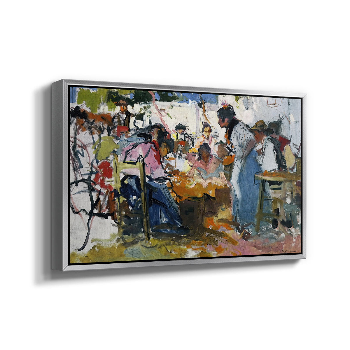 Net Menders in Valencia, 1909 - Floater Framed Canvas Print