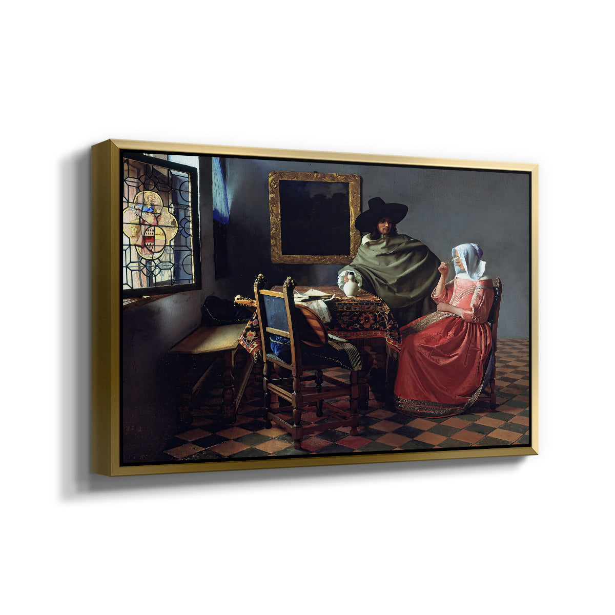 The Glass of Wine, c. 1660 - Floater Framed Canvas Print