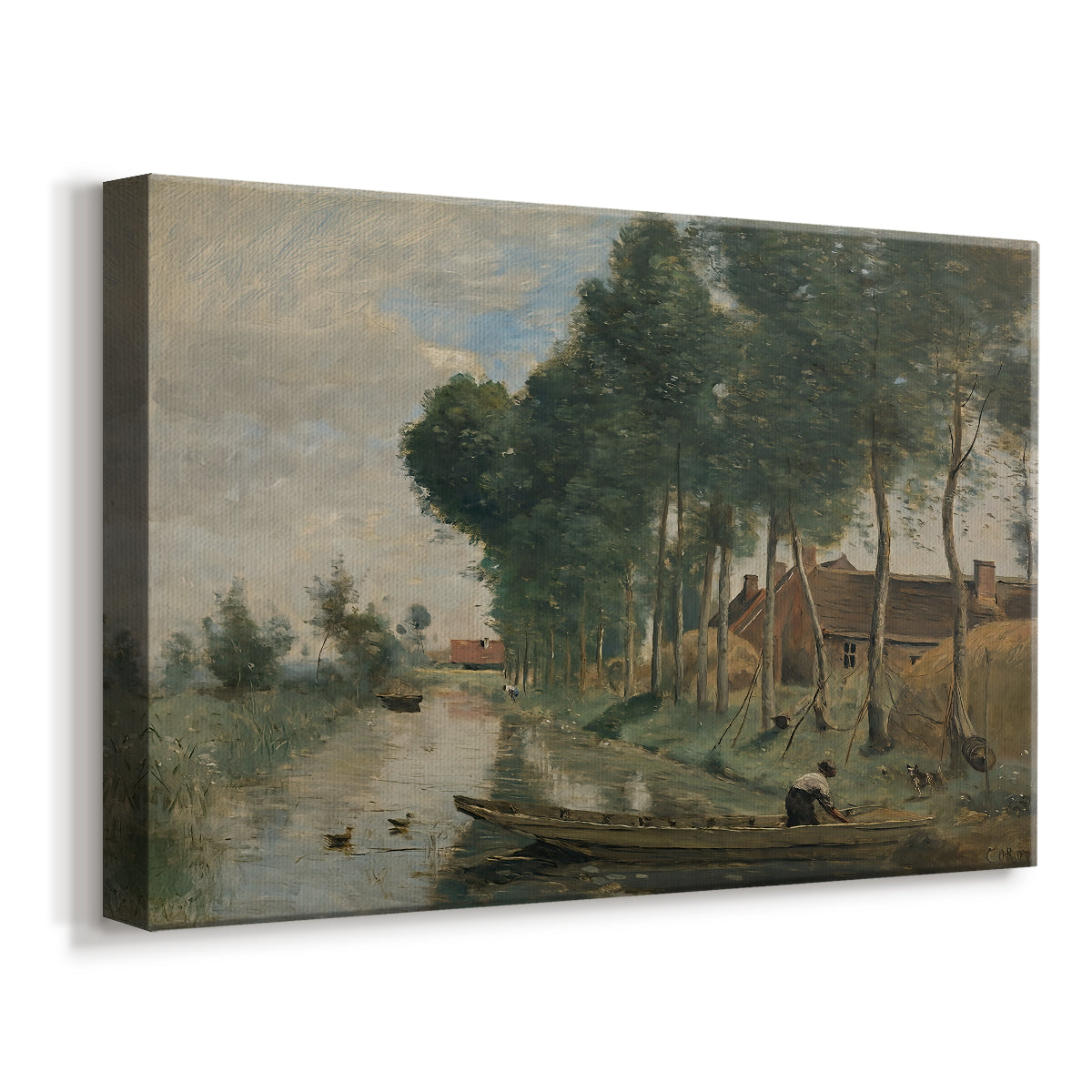 Canvas art print featuring a pastoral countryside with subtle light and soft vegetation, displayed at an angle