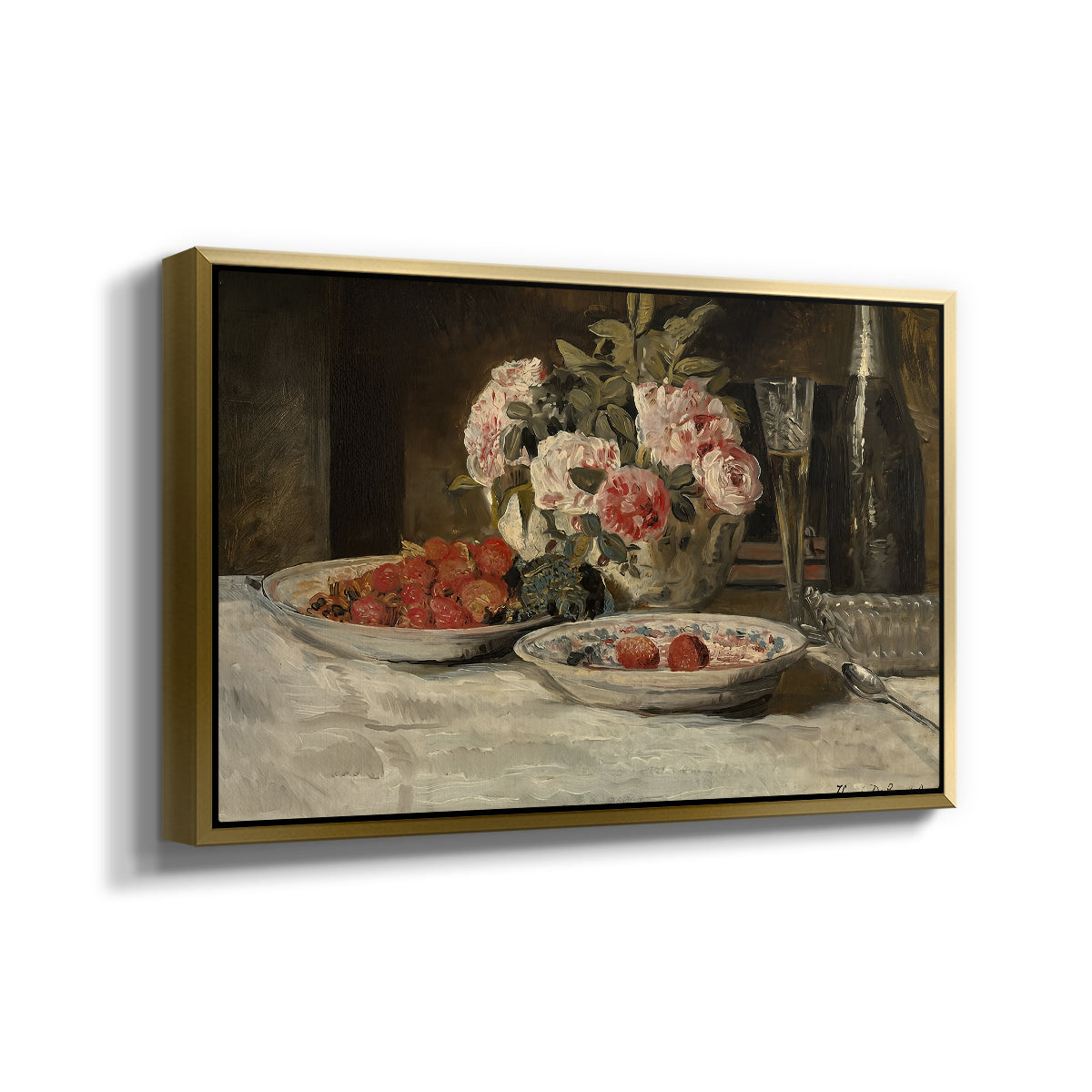 Strawberries and Champagne, c. 1881-1885 - Floater Framed Canvas Print