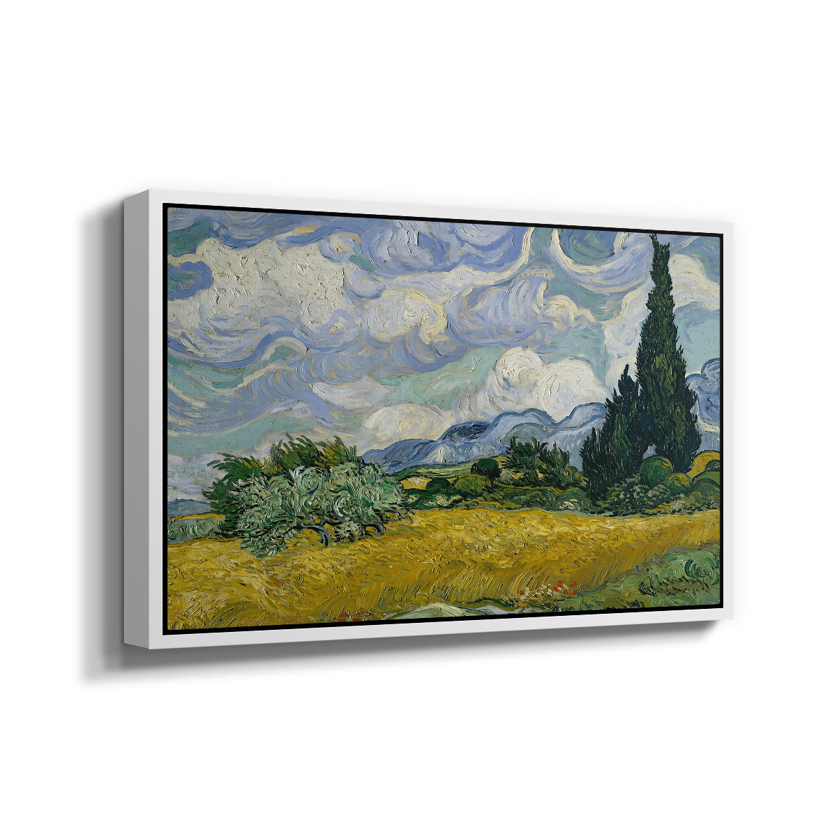 Wheat Field with Cypresses, 1889 - Floater Framed Canvas Print