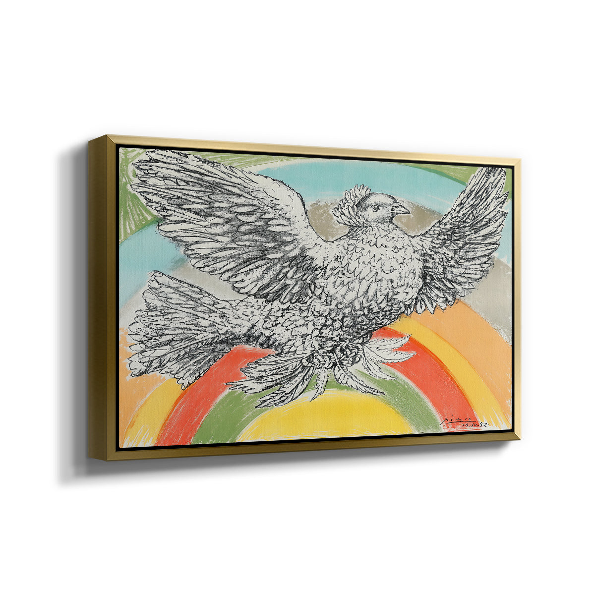 Flying Dove with Rainbow (Colombe volant à l'Arc-en-ciel), 1952 - Floater Framed Canvas Print