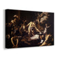 Canvas art print featuring a dramatic moment of martyrdom with figures reacting in panic, displayed at an angle