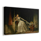 Canvas art print featuring a Rococo depiction of romantic moment in decorated room, displayed at an angle