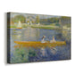 Canvas art print featuring an impressionist boating scene with people relaxing in a narrow skiff, displayed at an angle