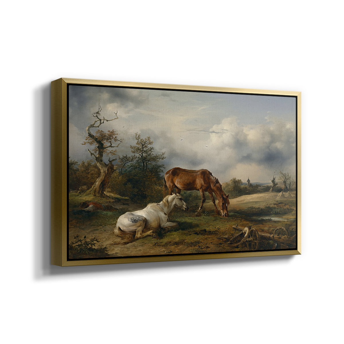 Two Horses on the Pasture, c. 1825 - Floater Framed Canvas Print