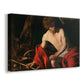 Canvas art print featuring a solitary figure of Saint John resting in natural setting with soft light, displayed at an angle