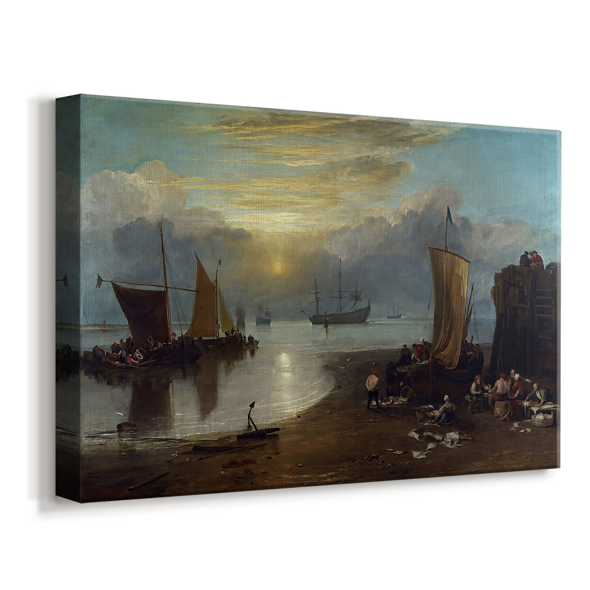 Canvas art print featuring a coastal scene with early morning light, displayed at an angle