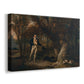 Canvas art print featuring a hunting scene with figure and dogs in open field, displayed at an angle