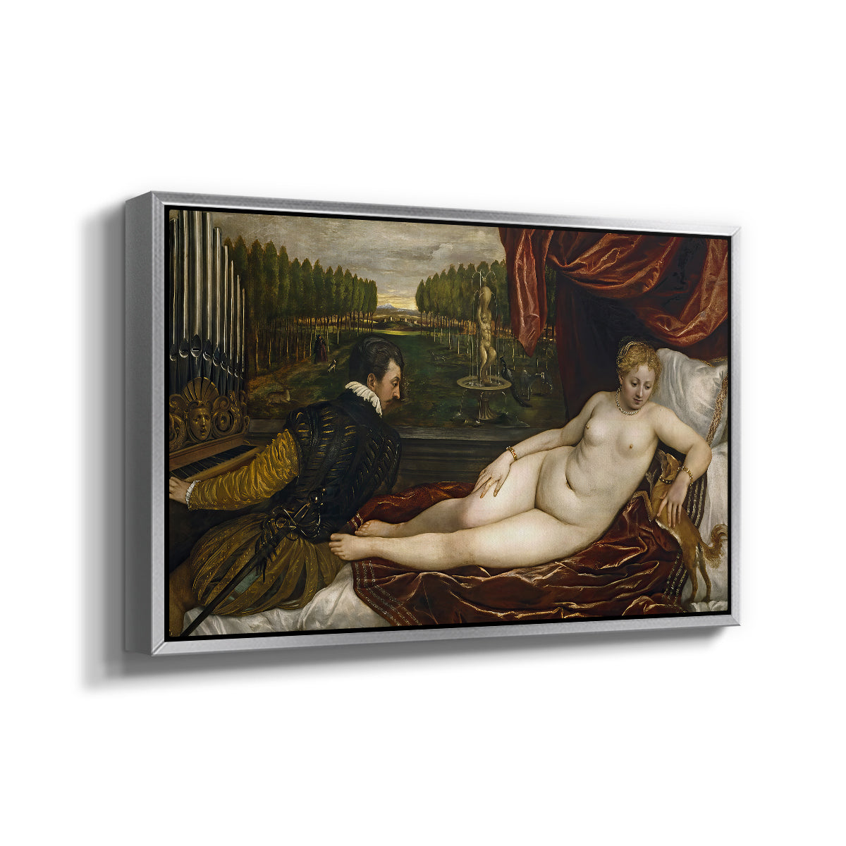 Venus with an Organist and a Dog, c. 1550 - Floater Framed Canvas Print