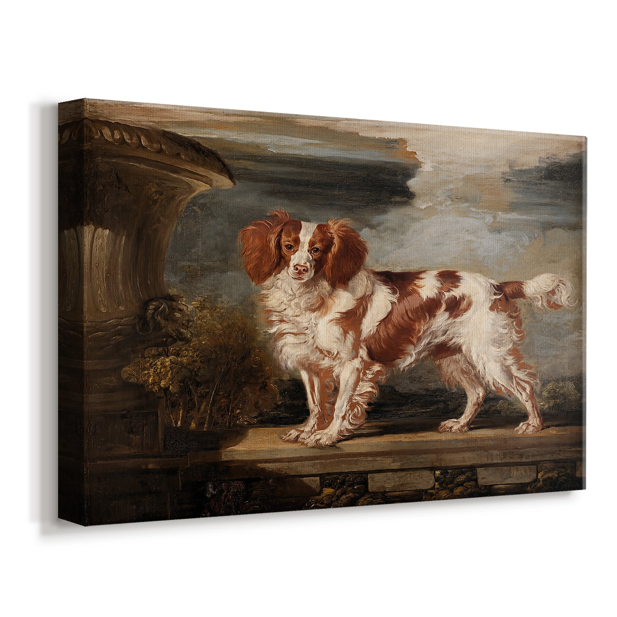 Canvas art print featuring a detailed animal portrait of dog in natural setting, displayed at an angle