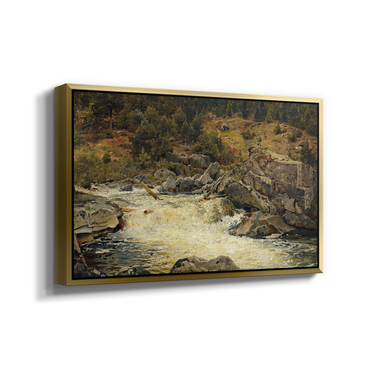 Waterfall in Hallingdal, 1848 - Floater Framed Canvas Print