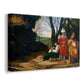 Canvas art print featuring a Renaissance scene of figures contemplating in natural setting, displayed at an angle