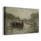Canvas art print featuring an impressionist scene of a bridge softened by mist and light, displayed at an angle