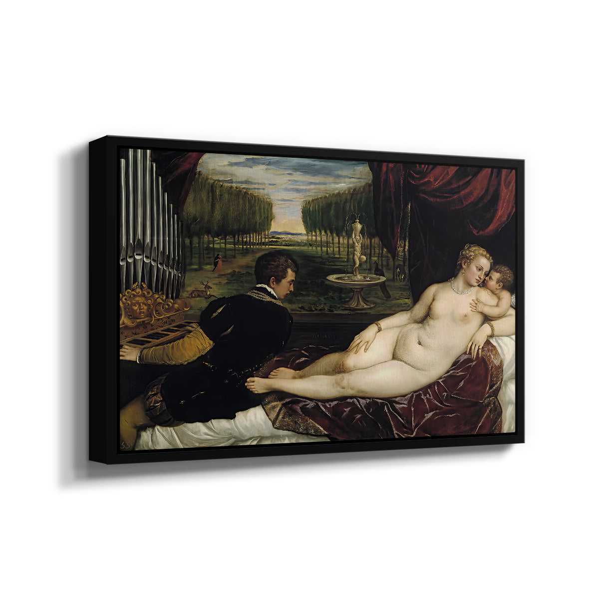 Venus with an Organist and Cupid, c. 1555 - Floater Framed Canvas Print
