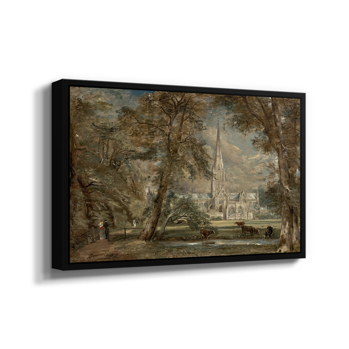 Salisbury Cathedral from the Bishop's Grounds, c. 1822-1823 - Floater Framed Canvas Print