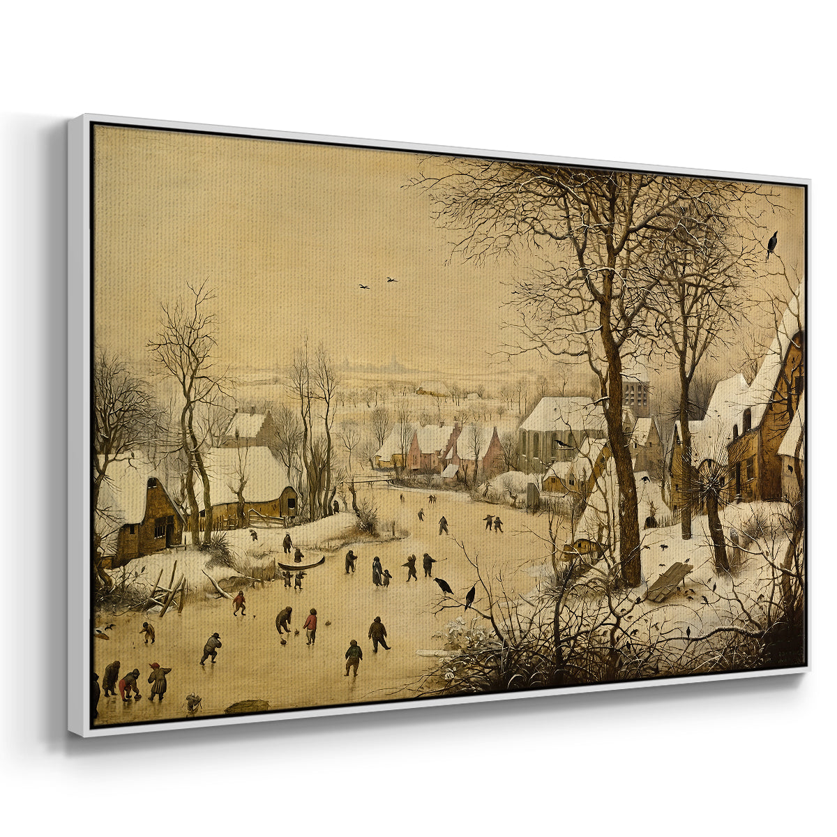 Winter Landscape with Skaters and Bird Trap, 1565 - Floater Framed Canvas Print