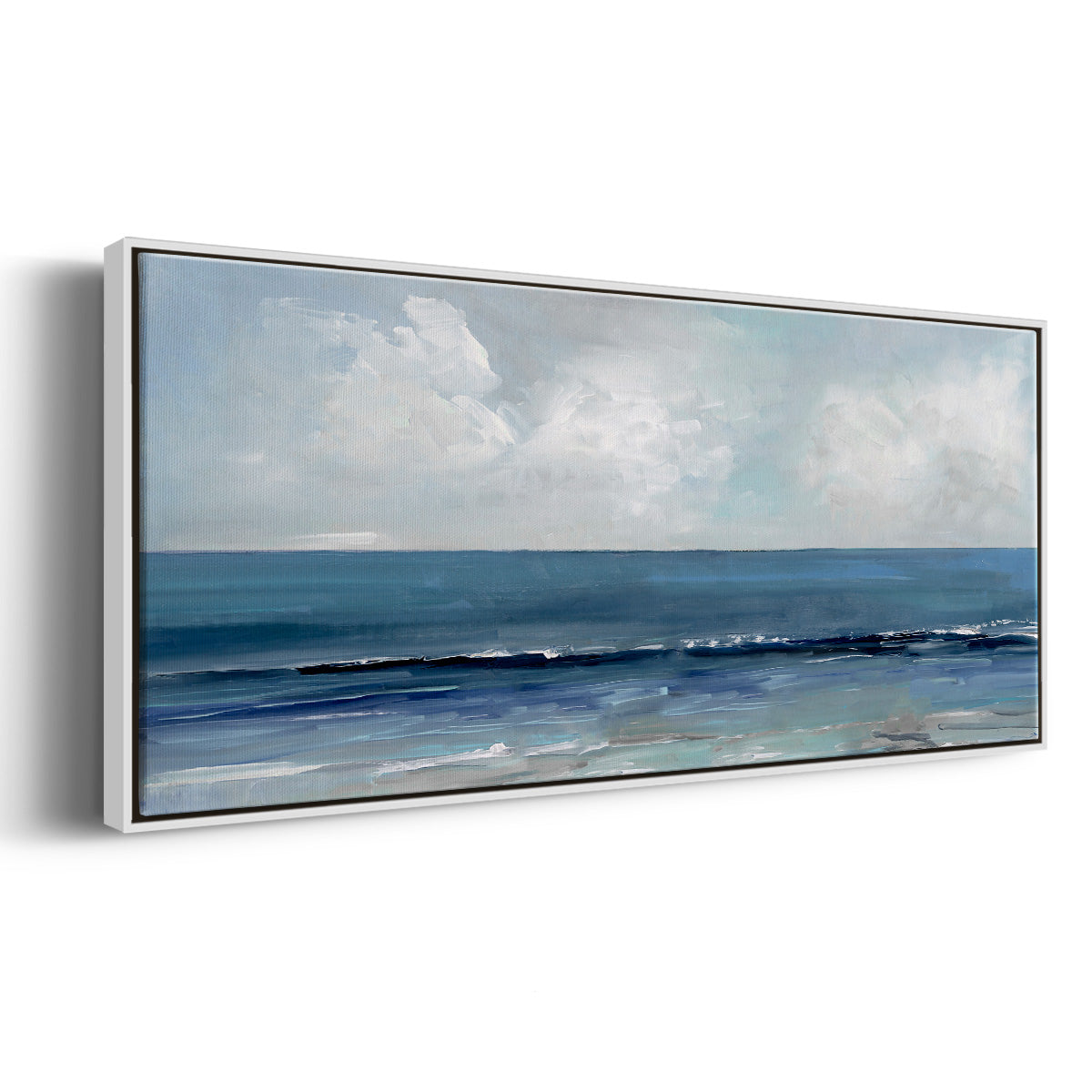 Cloudy Ocean Waves Horizon - Floater Framed Canvas Print