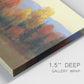 Close-up view of wrapped canvas corner featuring autumn landscape changing foliage.