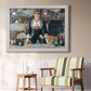Iconic impressionist café bar scene by Édouard Manet in an ornate weathered white frame displayed in a light-toned interior setting.