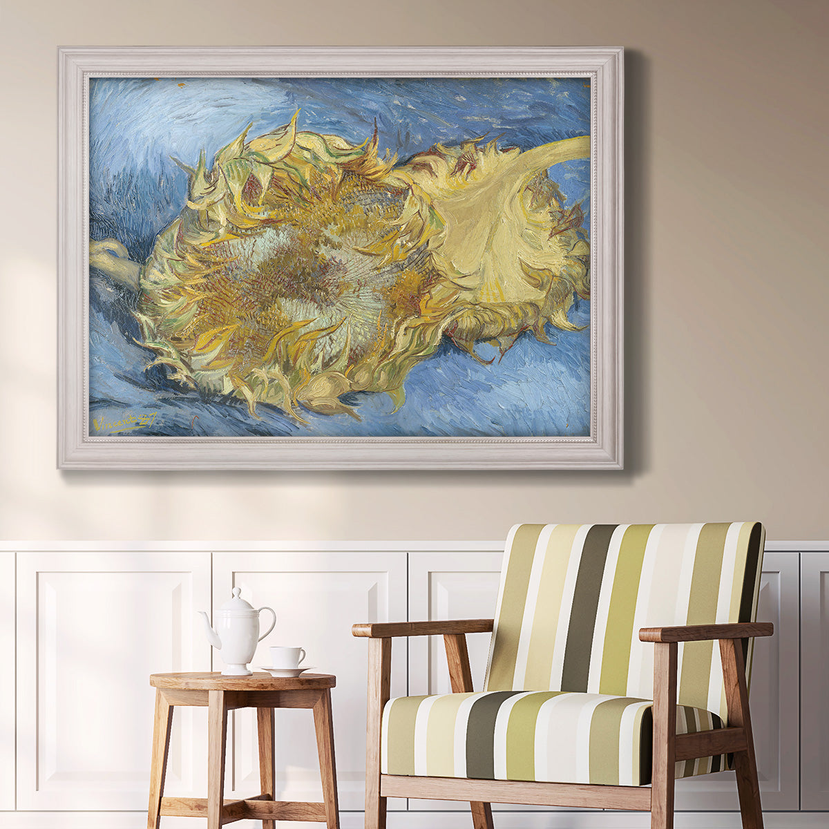 Two Cut Sunflowers - Ornate Framed Canvas Print