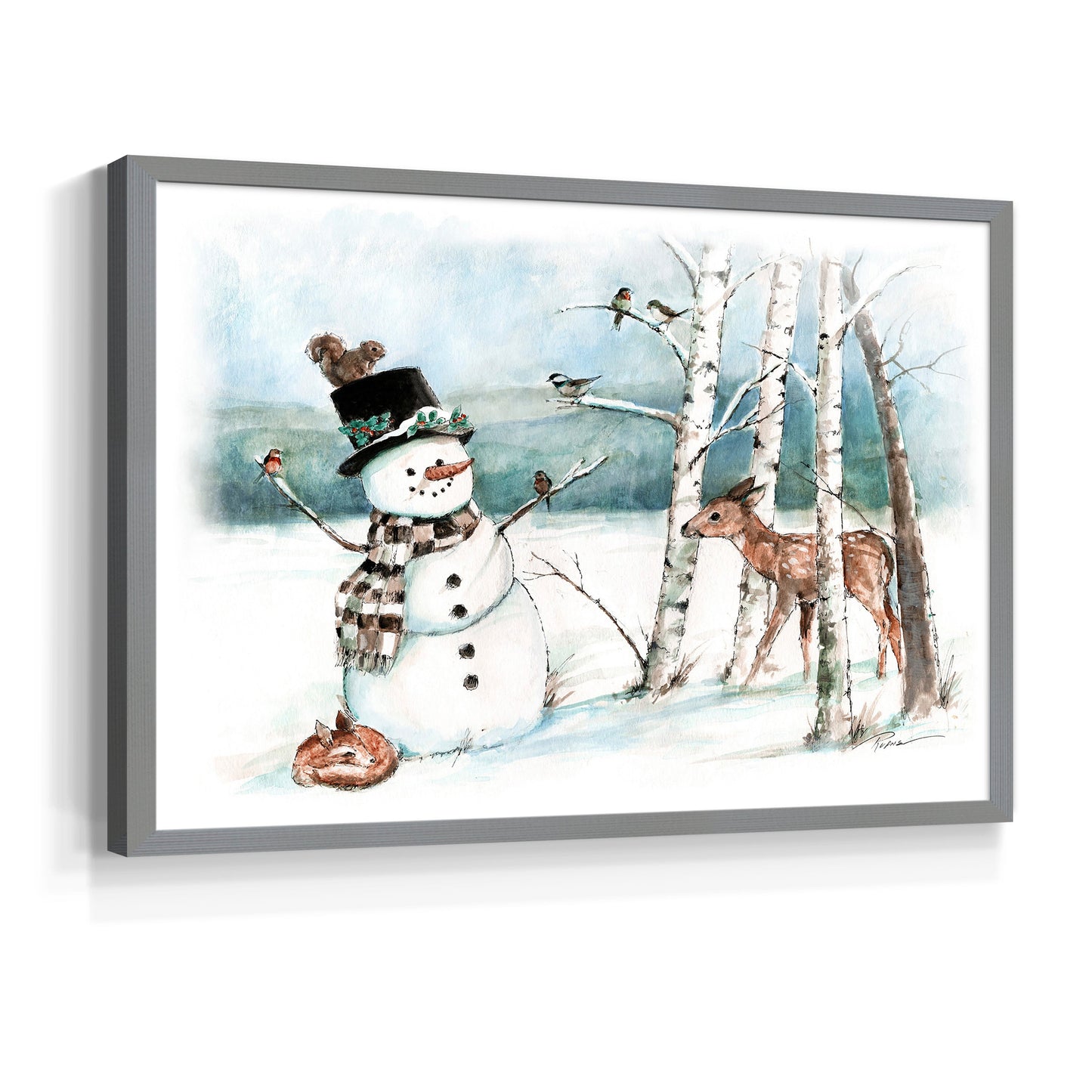 42975,snowman,deer,winter,forest,snowy landscape,birds,birch trees,scarf,top hat,wildlife,nature,frost,season,serene,animal,frosty,woodlands,frozen,cold,playful,outdoors,charming,magical,landscape art,whimsical,fauna,friendly,wildlife observation,tranquility,country scene,illustration,snowflakes,seasonal,heritage,woodland creatures,holiday,scenic,peaceful,natural beauty,art,Re-stickable,Landscape & Nature