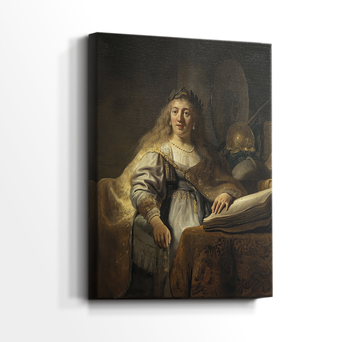 Side view of a canvas art print of a refined composition with gentle shadows and detail, showing gallery-wrapped depth.