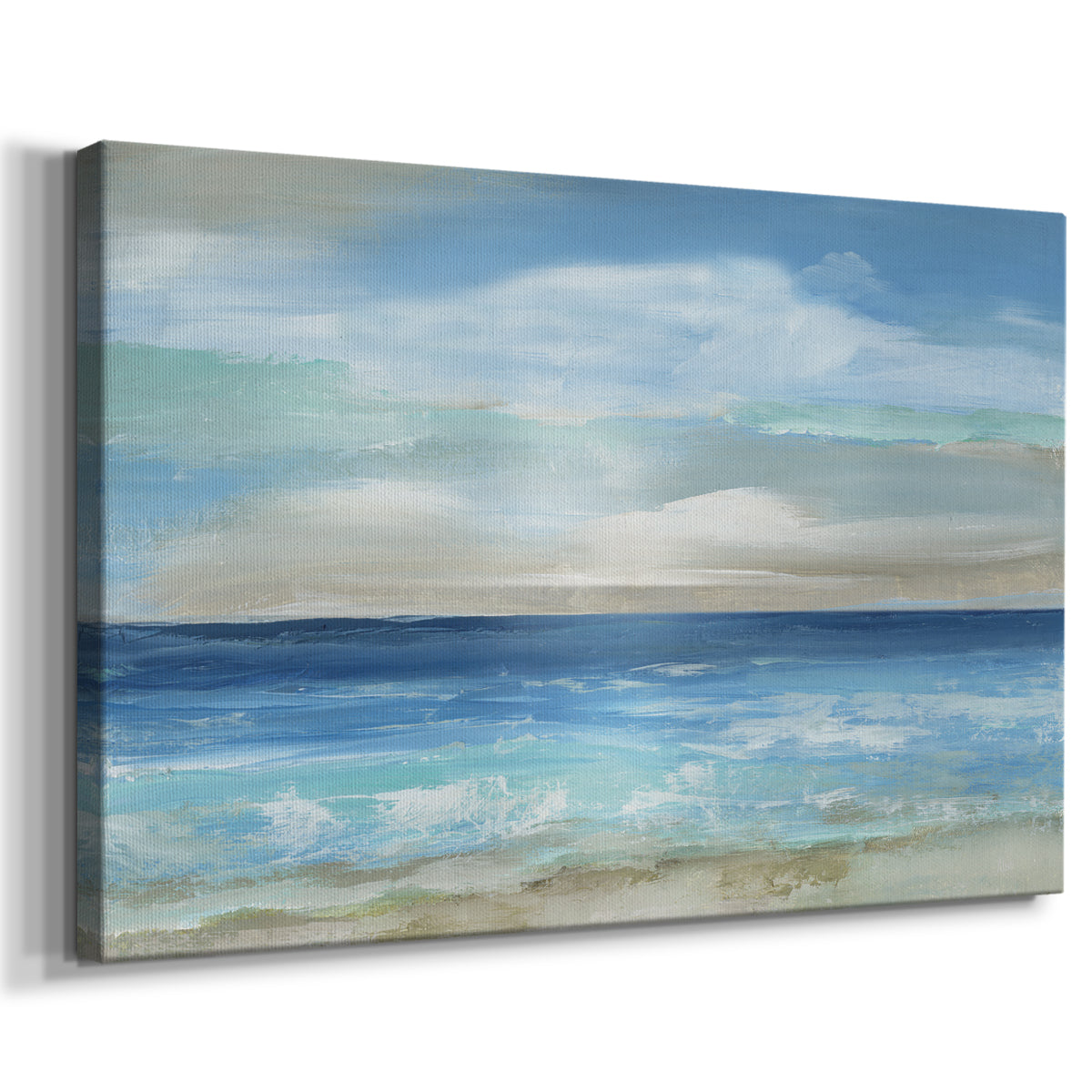 ocean,beach,waves,sky,clouds,colors,blue,green,serene,daylight,landscape,tranquility,nature,horizon,sand,calm,water,coastal,scenery,atmosphere,summer,vacation,relaxation,outdoors,picturesque,sunlight,seascape,ripples,beauty,clear,peaceful,environment,marine,distant,warm,soothing,impressionism,horizon line,reflective,soft,gentle