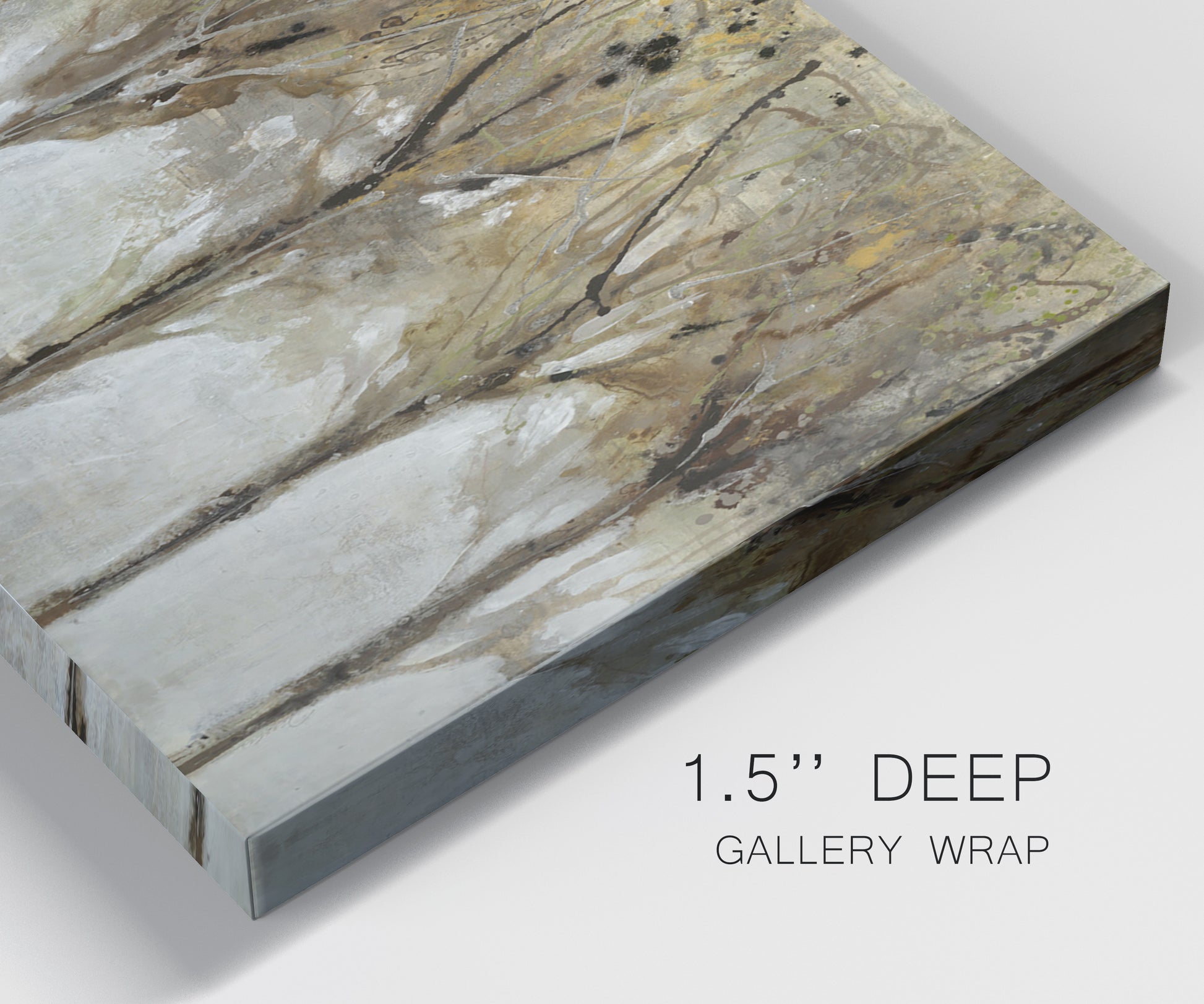 Close-up view of wrapped canvas corner featuring sunlight filtering through trees.