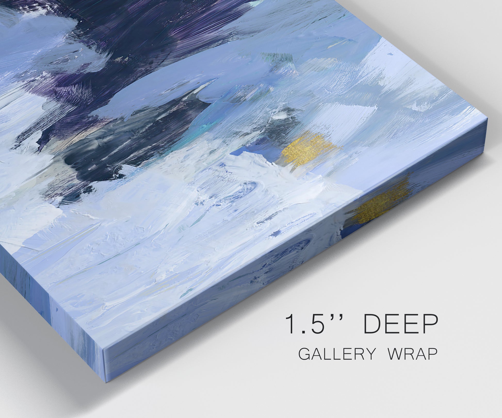 Close-up view of wrapped canvas corner featuring icy abstract arctic ledge.