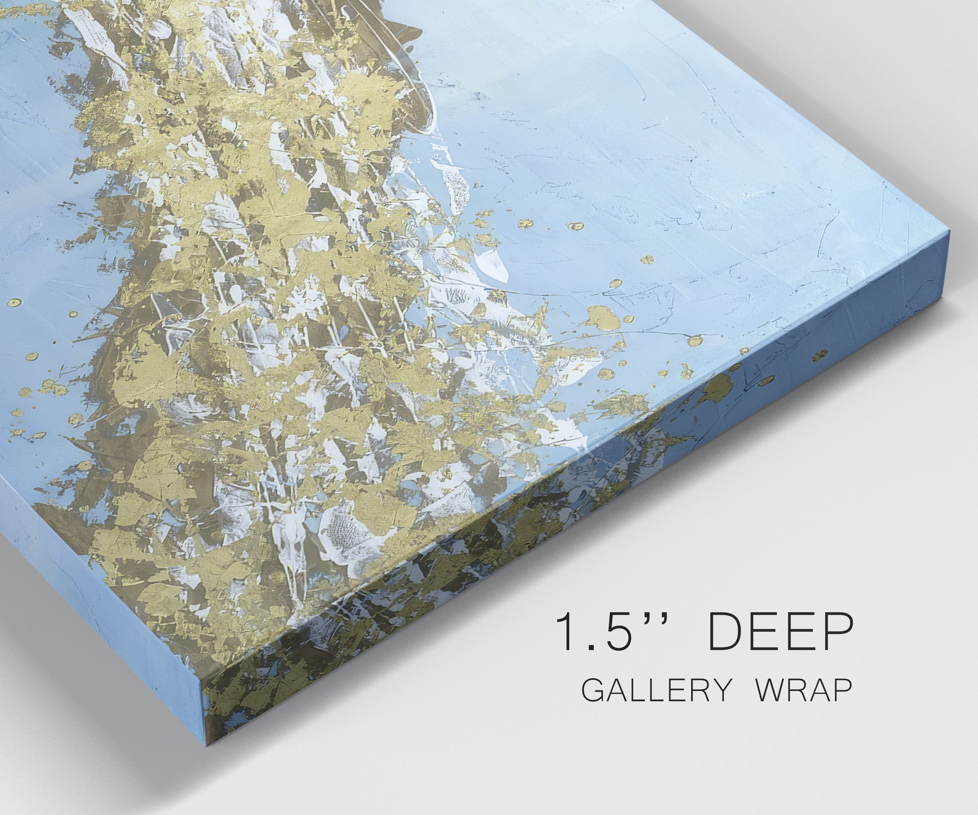 Close-up view of wrapped canvas corner featuring .