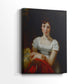 Side view of a canvas art print of a calm portrait with natural tones and smooth texture, showing gallery-wrapped depth.