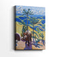 Side view of a canvas art print of an animal-focused composition with bold shapes and vibrant tones, showing gallery-wrapped depth.