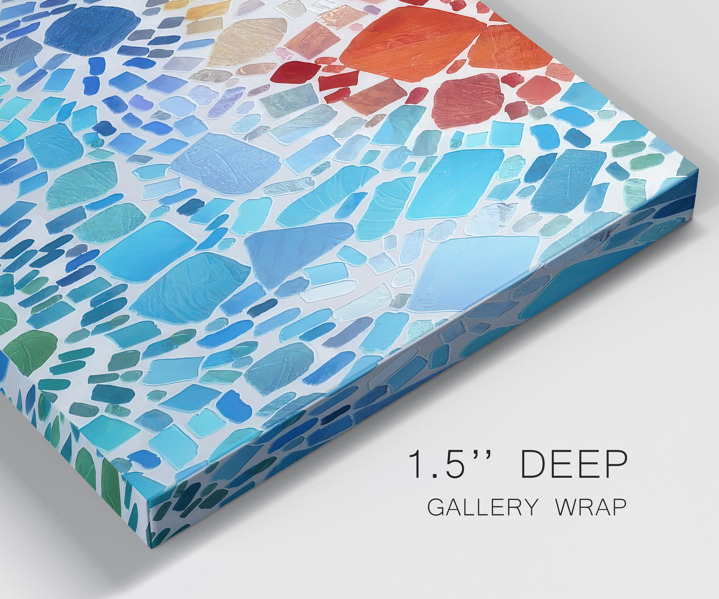 Close-up view of wrapped canvas corner featuring open landscape with landing strip.