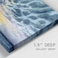 Close-up view of wrapped canvas corner featuring tropical coastal sunset over water.