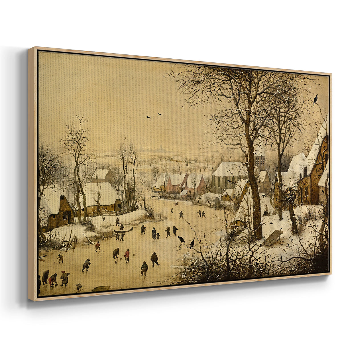 Winter Landscape with Skaters and Bird Trap, 1565 - Floater Framed Canvas Print