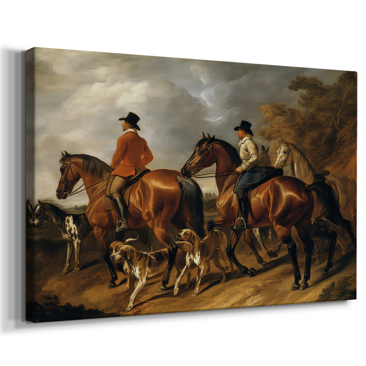 horseback riding,countryside,dogs,painting,classic art,riders,horses,landscape,nature,adventure,equestrian,collaboration,sky,animals,artwork,historical,scenery,outdoors,beauty,clouds,companionship,tranquility,rural,figures,elegant,tradition,activity,journey,exploration,teamwork,hobbies,sun,late afternoon,brown horses,communication,farms,paths,leisure,lifestyle,paint,heritage,culture,craftsmanship