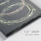 Close-up view of wrapped canvas corner featuring geometric abstract wave tangents.