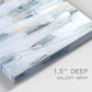 Close-up view of wrapped canvas corner featuring industrial textured abstract hatch patterns.