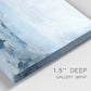 Close-up view of wrapped canvas corner featuring abstract sailboats on water.