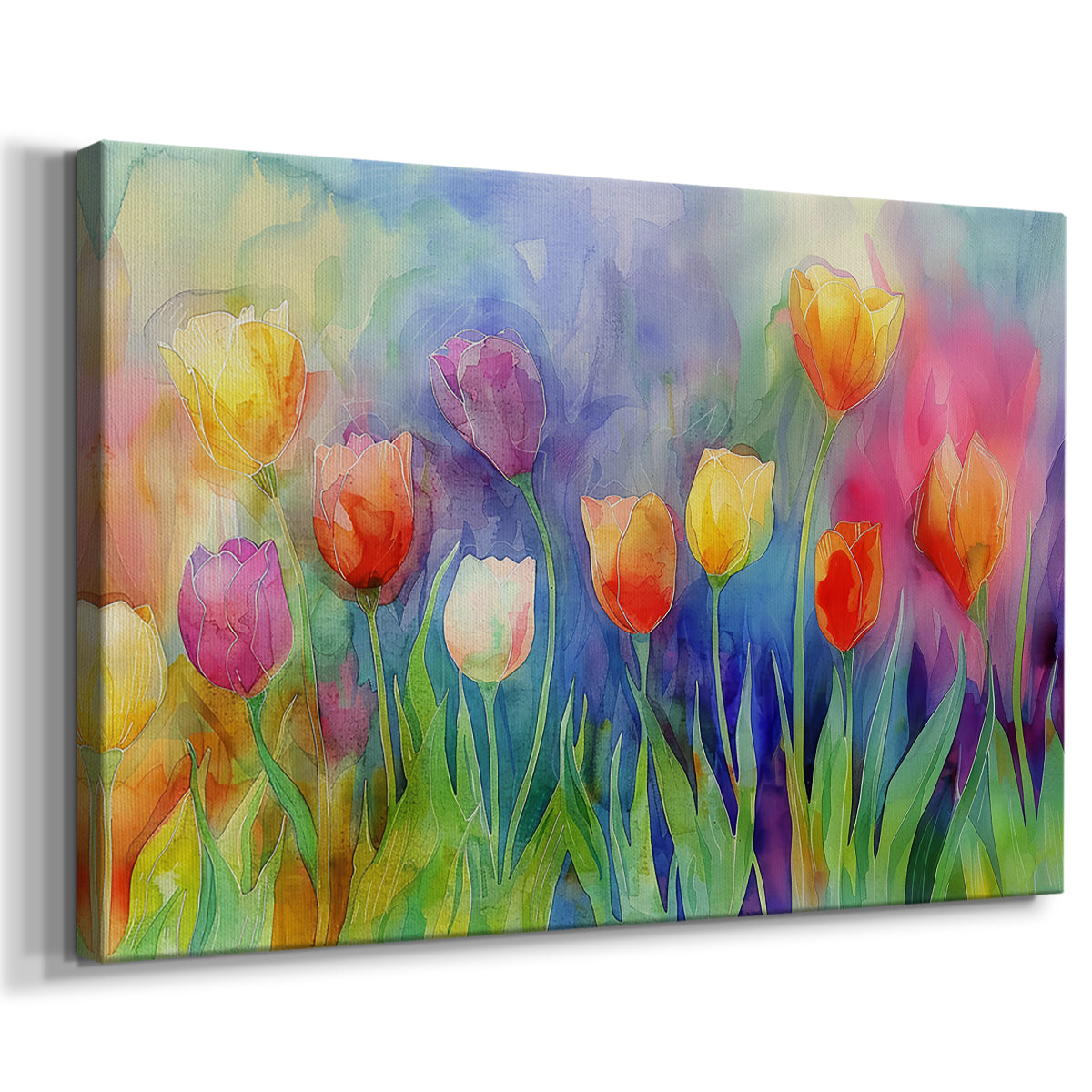 Colorful tulips blooming in a vibrant garden during spring with a dreamy, abstract background